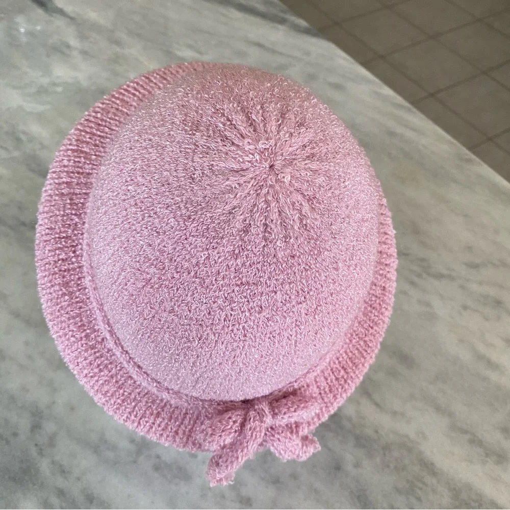 Knitted Bow Hat Pink Knitted Bucket Hat